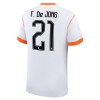 Maglia ufficiale Paesi Bassi F. De Jong 21 Trasferta Mondiali 2026 per Uomo Maglia ufficiale Paesi Bassi F. De Jong 21 Trasferta Mondiali 2026 per Uomo