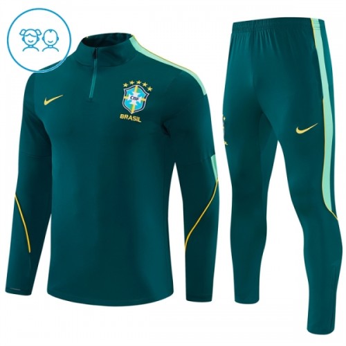 Brasile Felpe da Allenamento Quarto-Zip 2026-27 Verde per Bambino Brasile Felpe da Allenamento Quarto-Zip 2026-27 Verde per Bambino