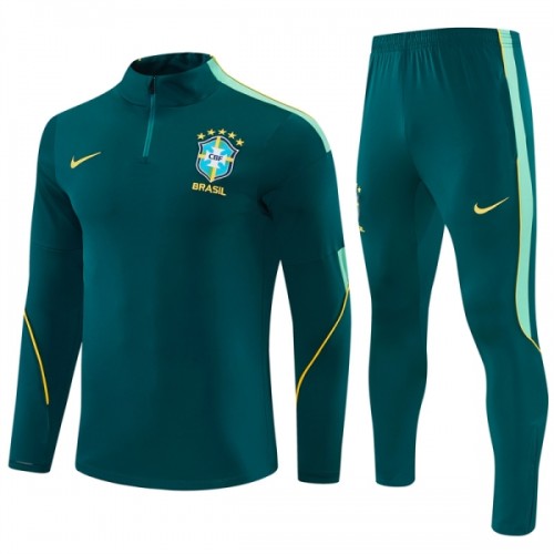 Brasile Felpe da Allenamento Quarto-Zip 2026-27 Verde per Uomo Brasile Felpe da Allenamento Quarto-Zip 2026-27 Verde per Uomo
